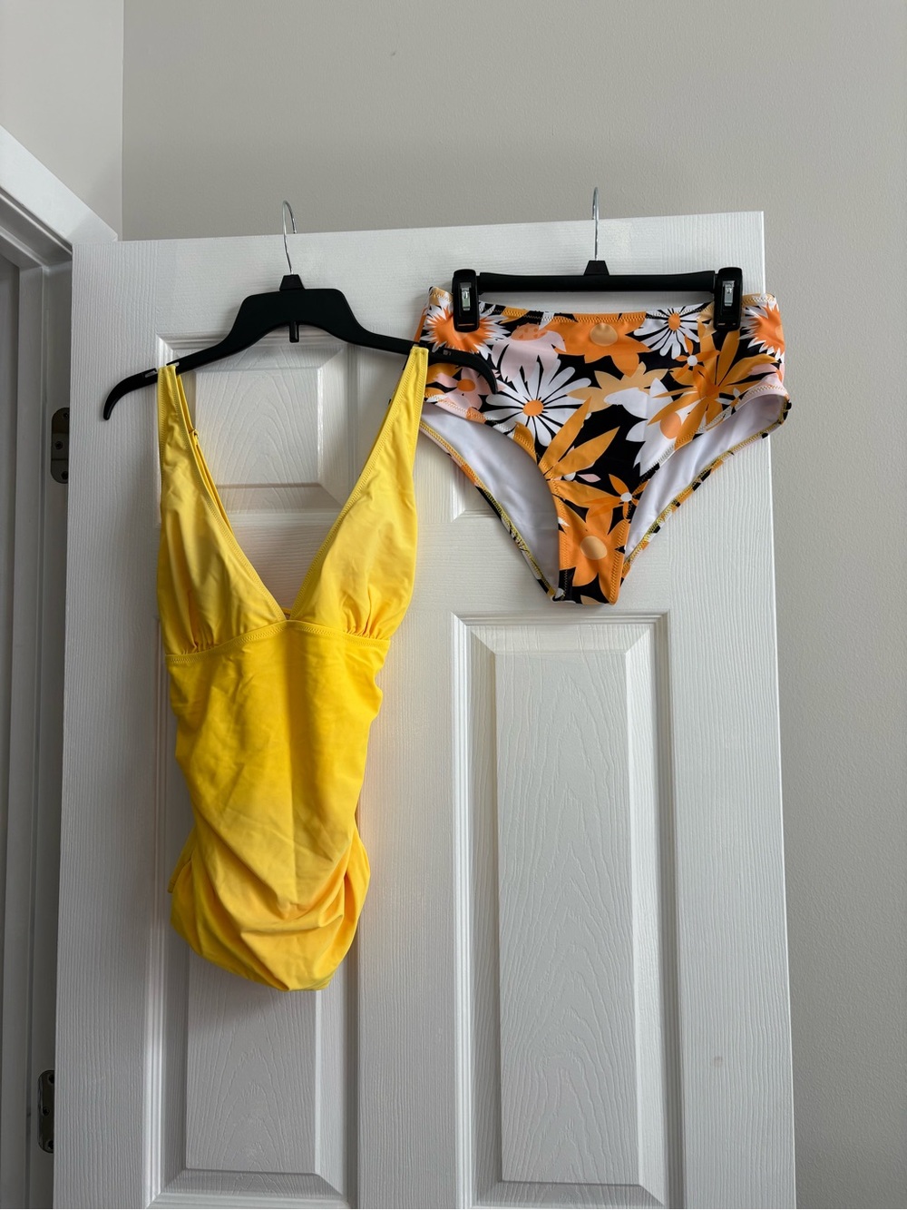 Beachside Bright Yellow and Orange Tankini with Floral High-Waist Bikini Bottoms